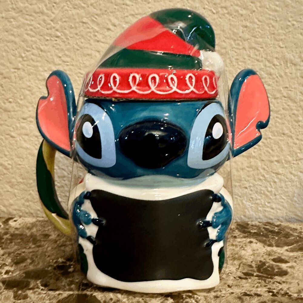 Elf Stitch Holiday Mug & Lid Disney Parks Lilo & Stitch NEW NIB Christmas Santa